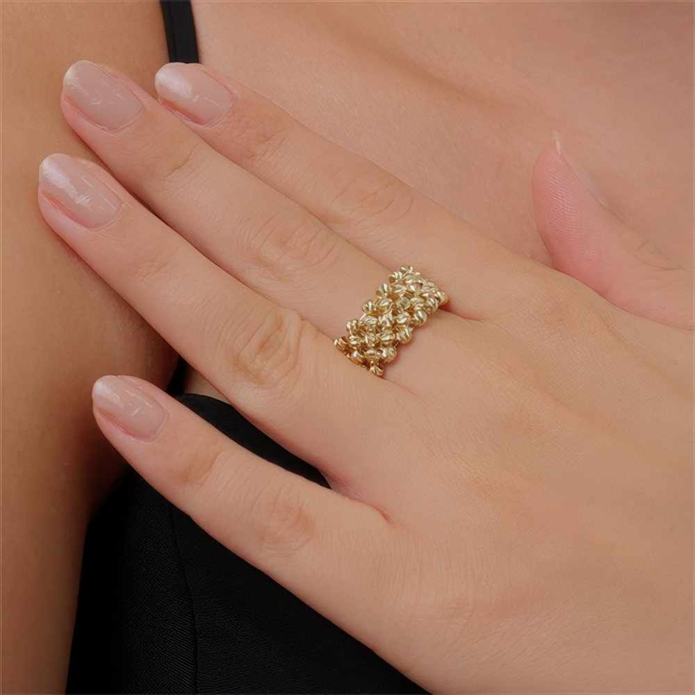 Beş Sıra Sarma Top Top Altın Yüzük