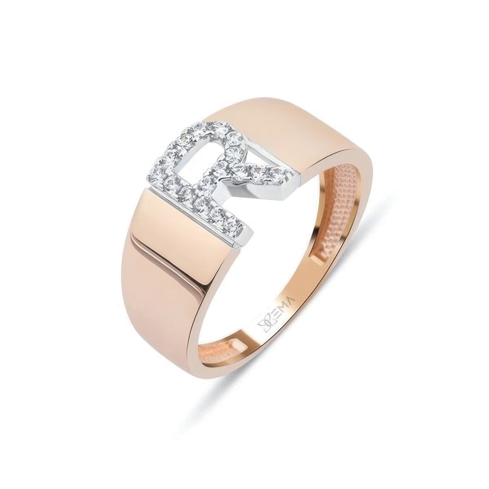 Kristal Taşlı Harf Altın Yüzük