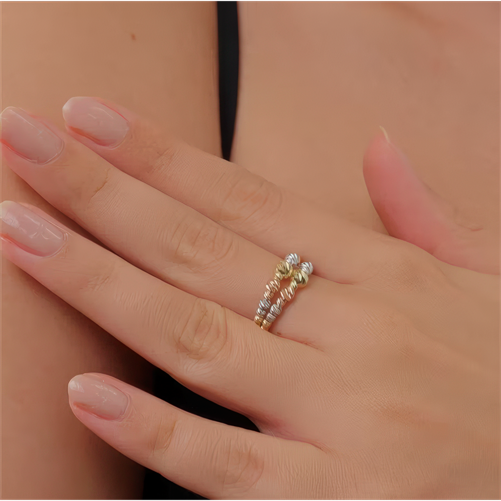 Çift Sıra Top Top Altın Yüzük