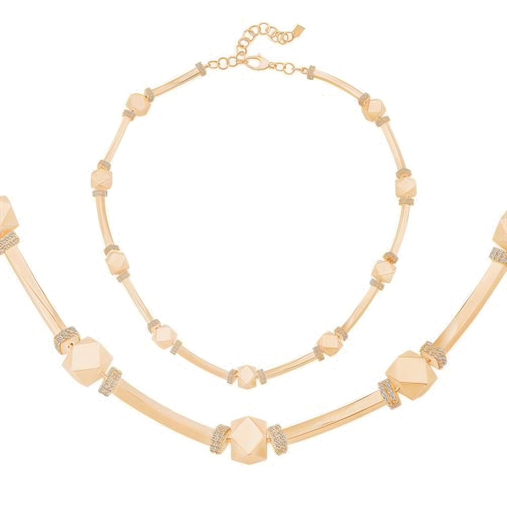 Geometrik Taşlı Altın Set - 43Cm Zincir