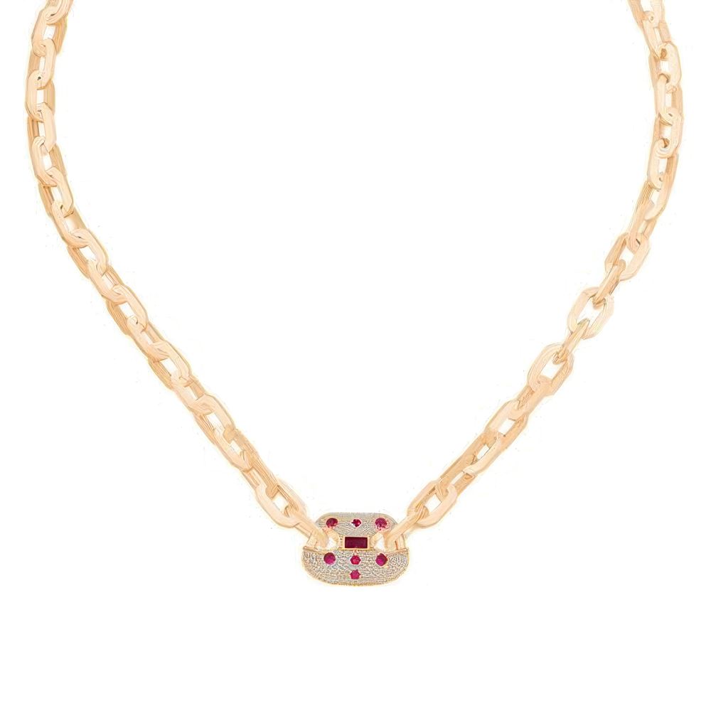 Kırmızı Taşlı Tasarım Zincir 45Cm-7Mm