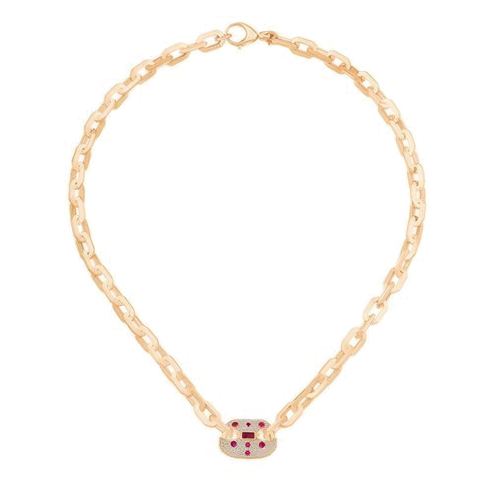 Kırmızı Taşlı Tasarım Zincir 45Cm-7Mm