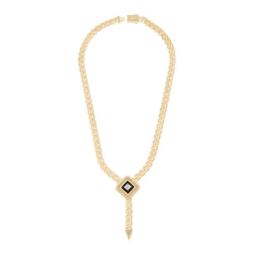 Siyah Karo Taşlı Gurmet Zincir 45Cm-7Mm