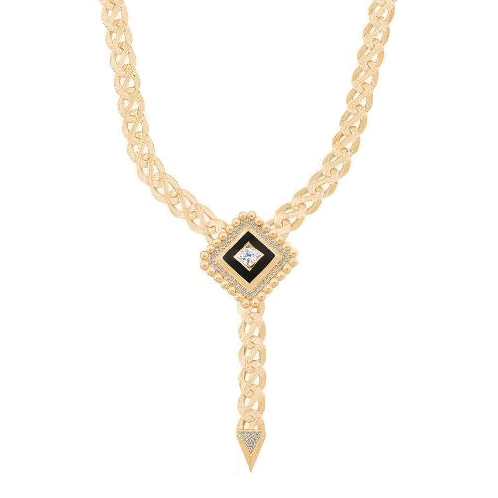 Siyah Karo Taşlı Gurmet Zincir 45Cm-7Mm