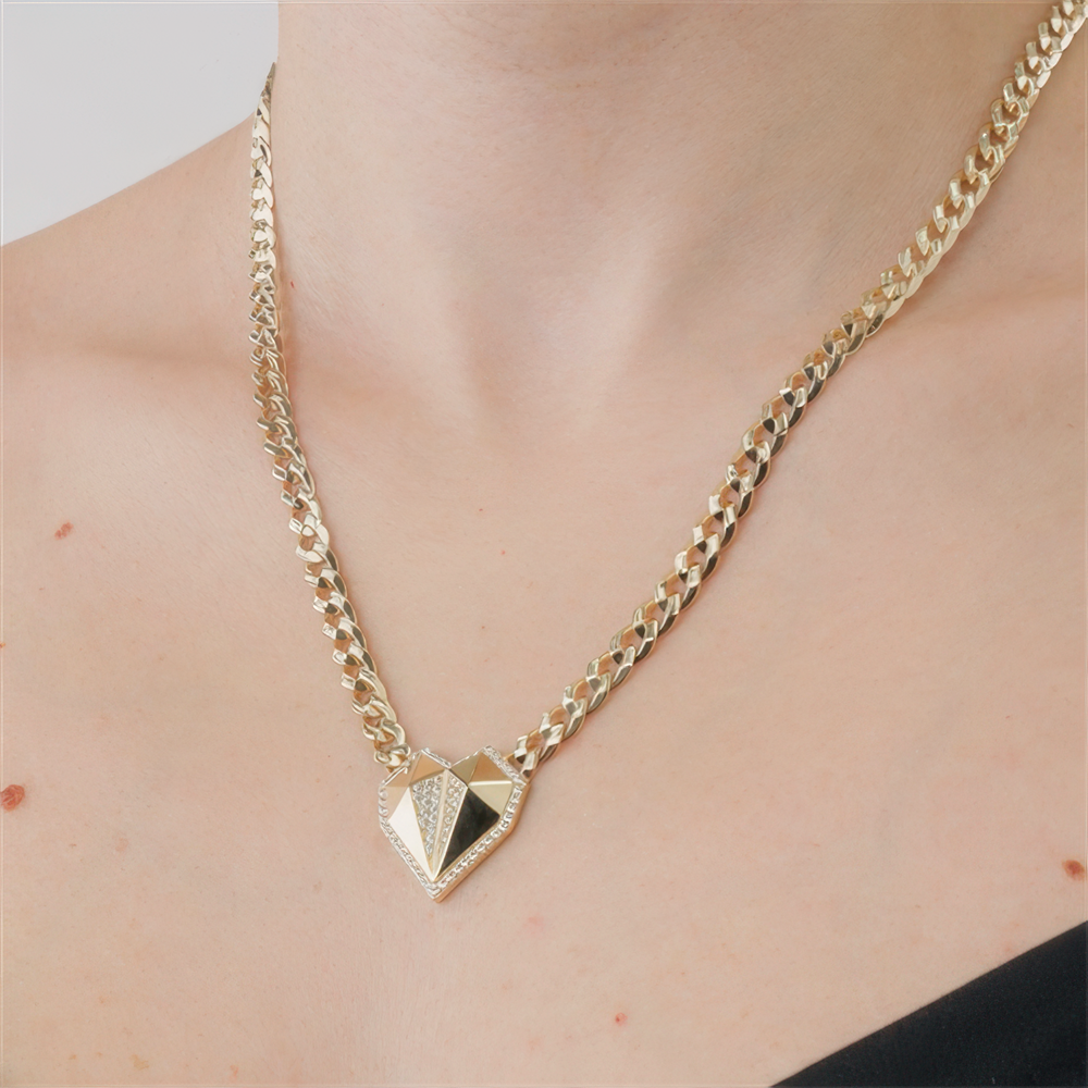 Taşlı Kalp Gurmet Kolye 45Cm Zincir