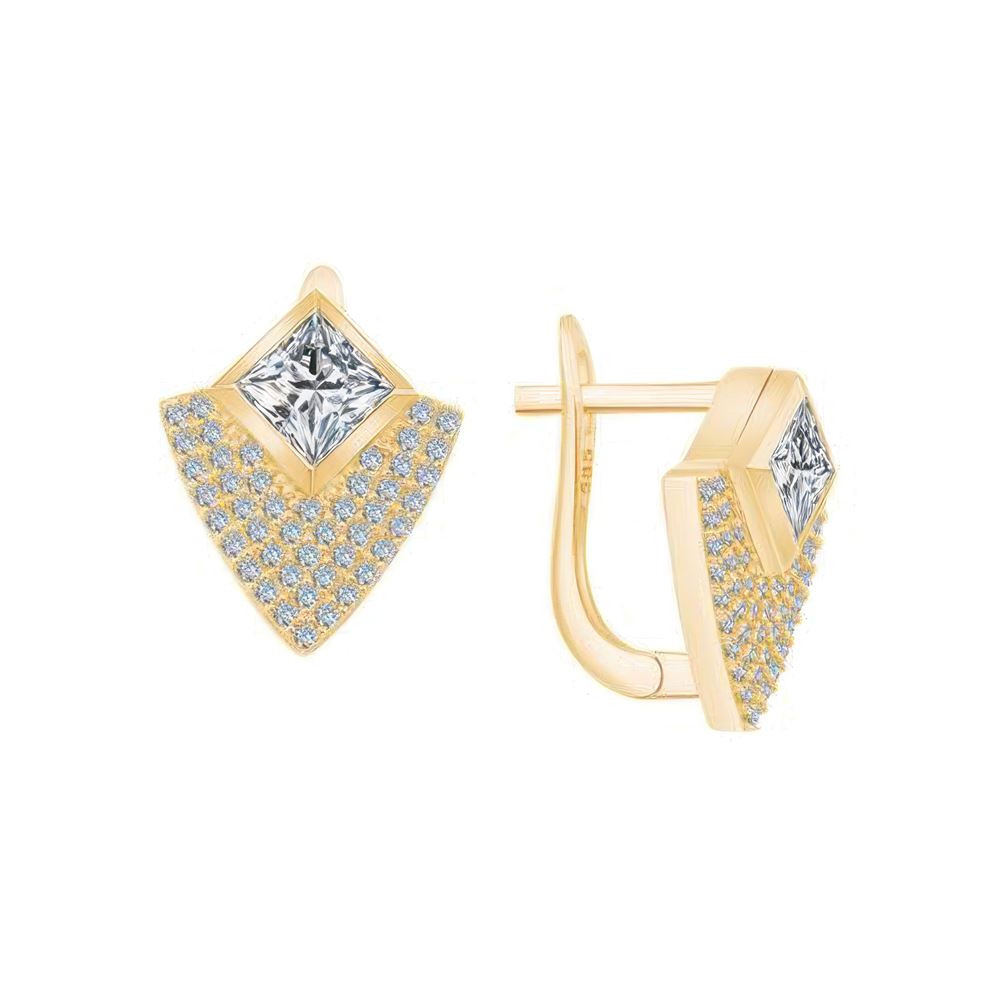 Taşlı Üçgen Formlu Küpe