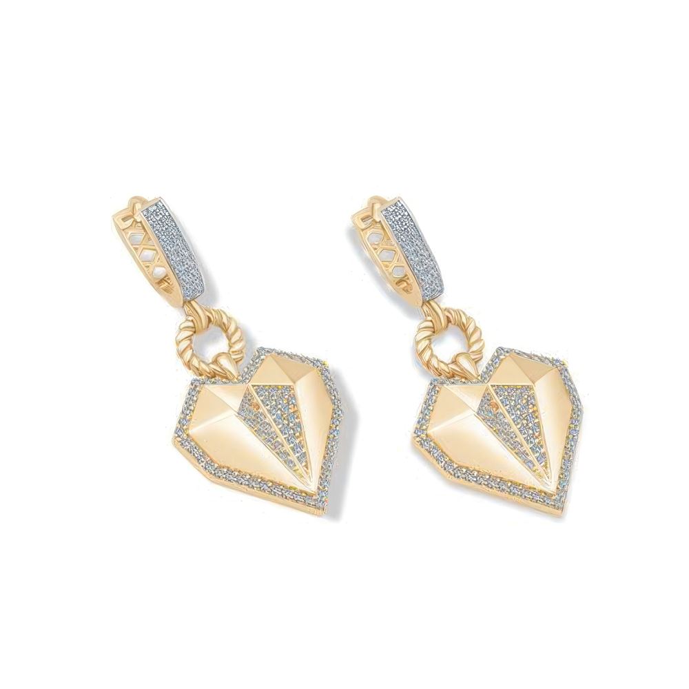 Taşlı Kalp Sallantılı Altın Küpe