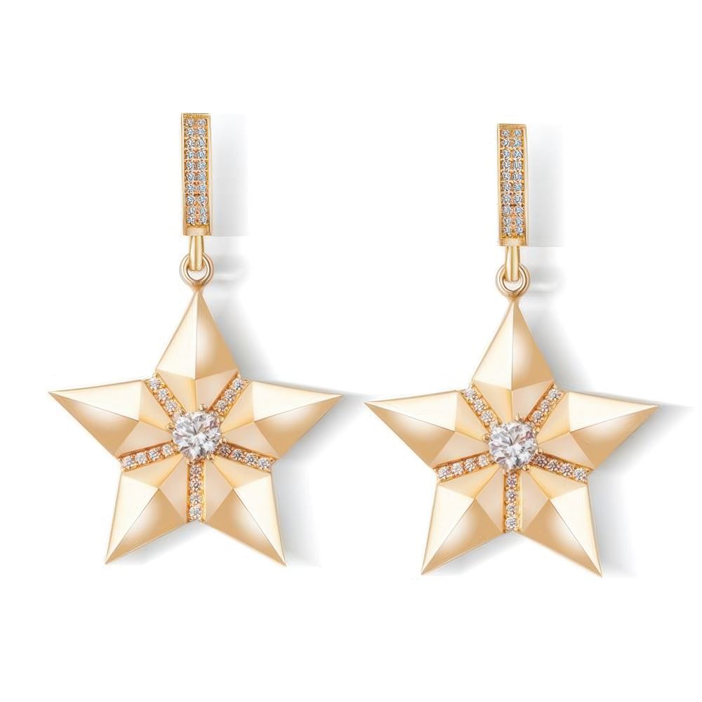 Yıldız Taşlı Sallantılı Altın Küpe