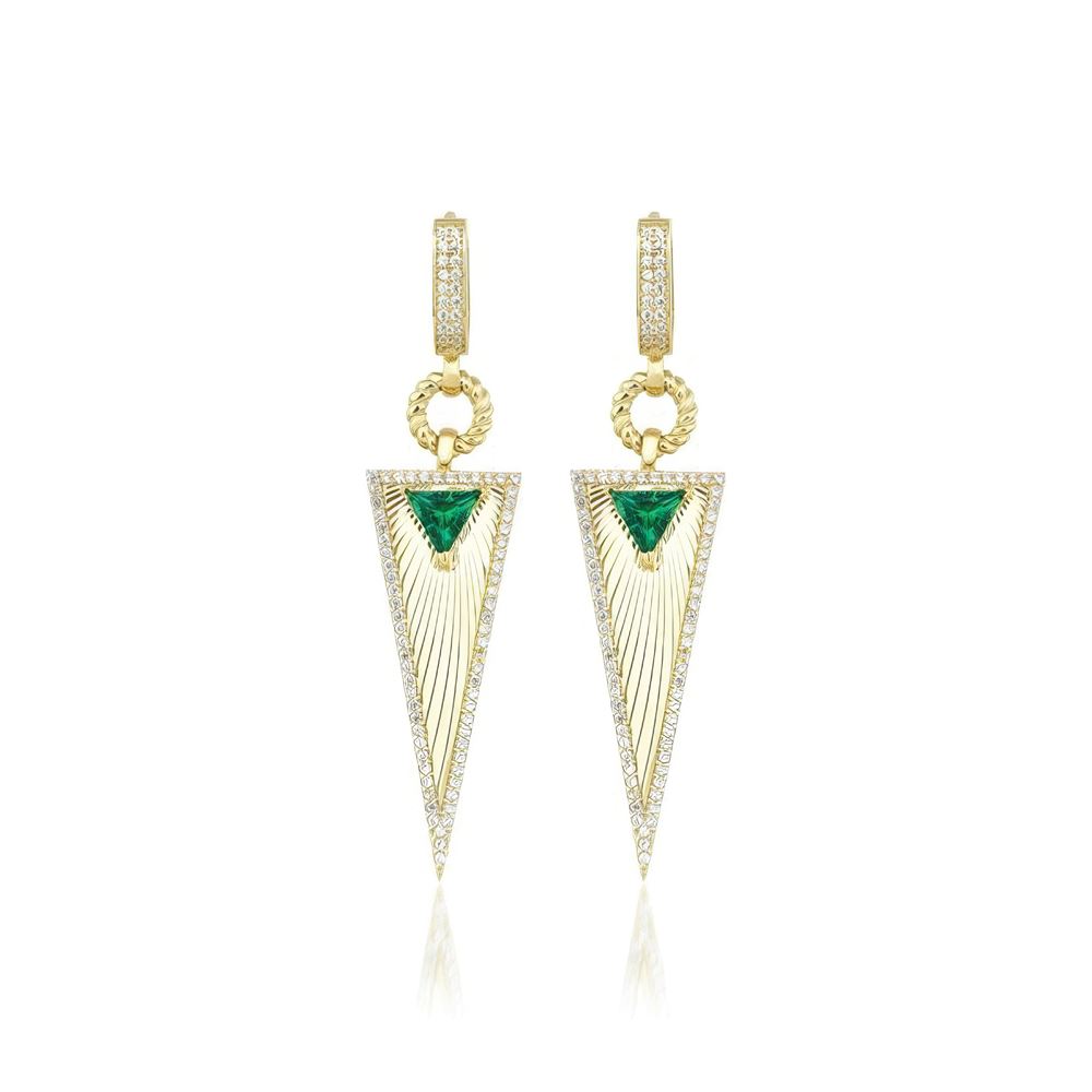 Zümrüt Taşlı Kalemli Üçgen Küpe