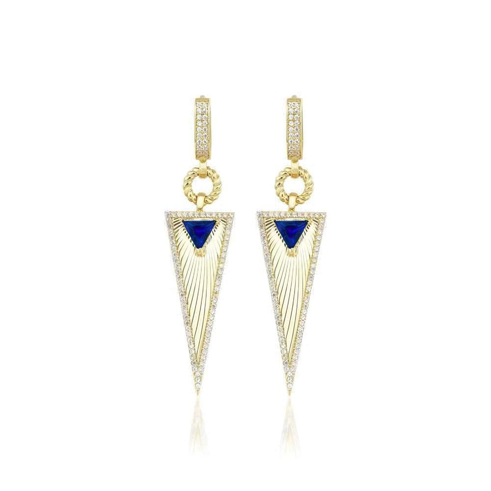 Zümrüt Taşlı Kalemli Üçgen Küpe