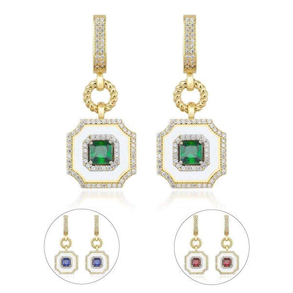 Beyaz Mineli Zümrüt Taşlı Küpe