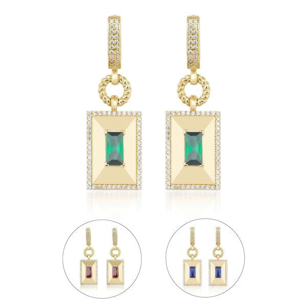 Taşlı Kalemli Üçgen Küpe