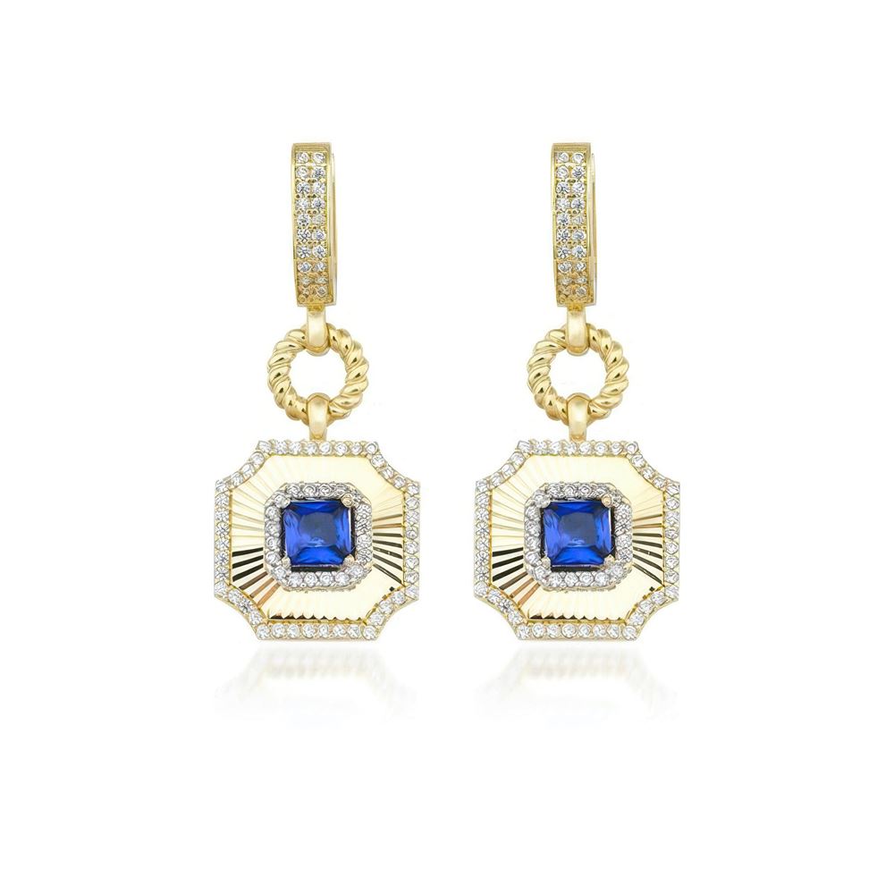 Kalemli Safir Taşlı Küpe