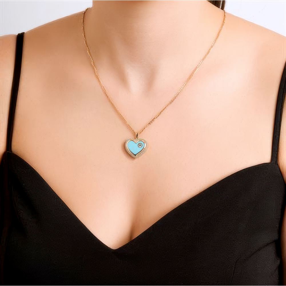 Taşlı Kalp Kolye 45Cm Zincir