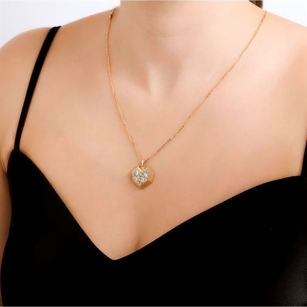 Baget Taşlı Kalp Kolye 45Cm Zincir