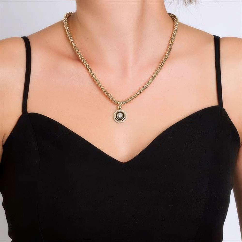 Siyah Mineli Tasarım Kolye 50Cm Zincir