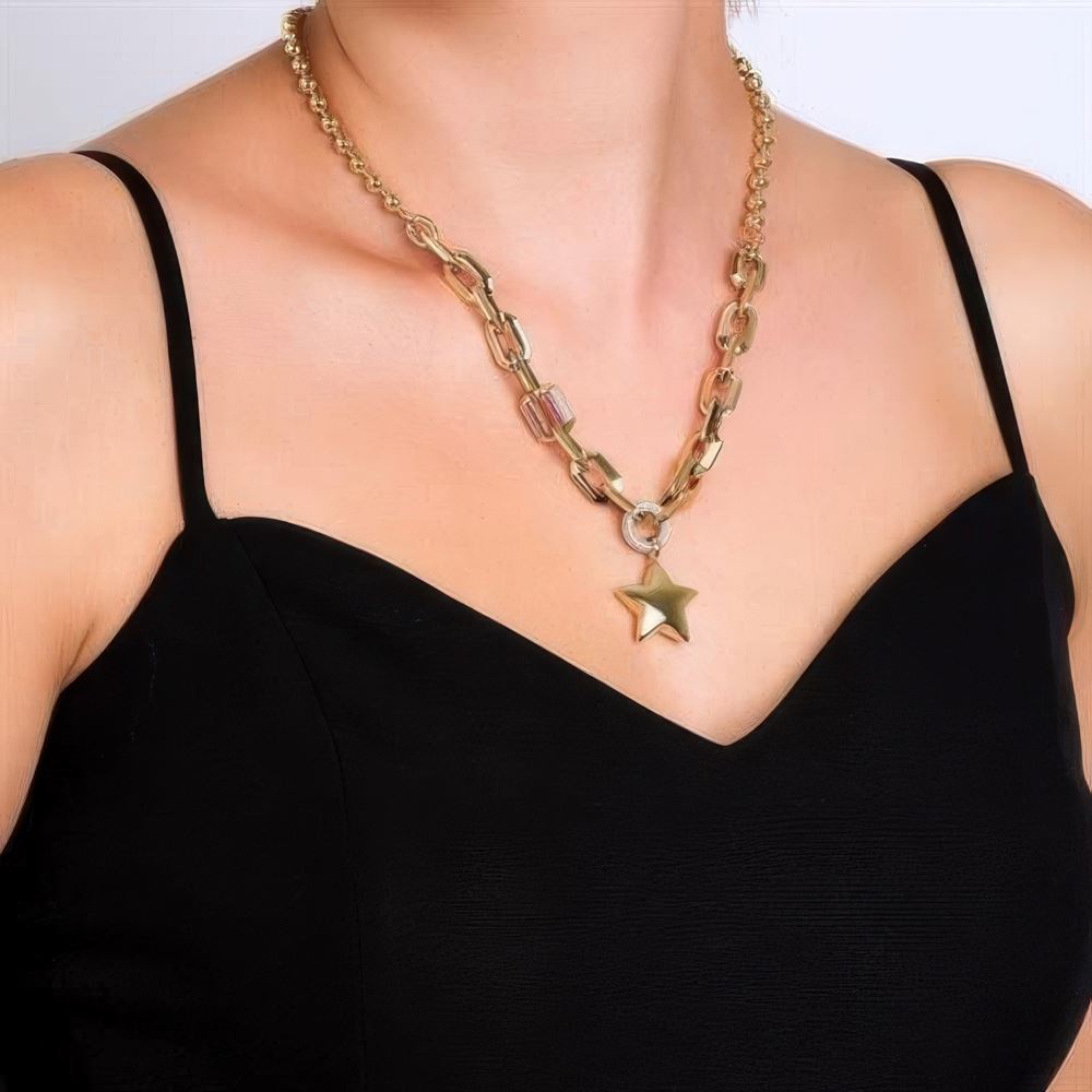 Taşlı Yıldız Tasarım Kolye 50Cm Zincir