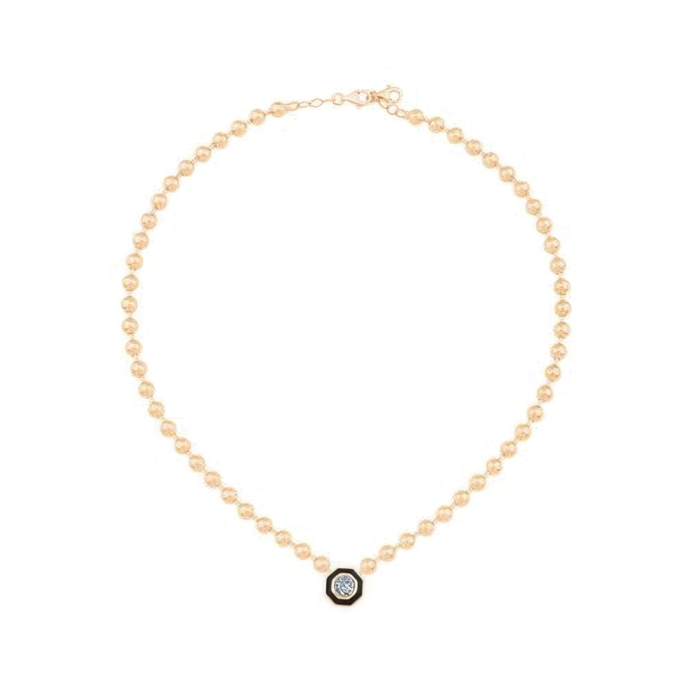 Siyah Mineli Taşlı Top Kolye 43 Cm Zincir