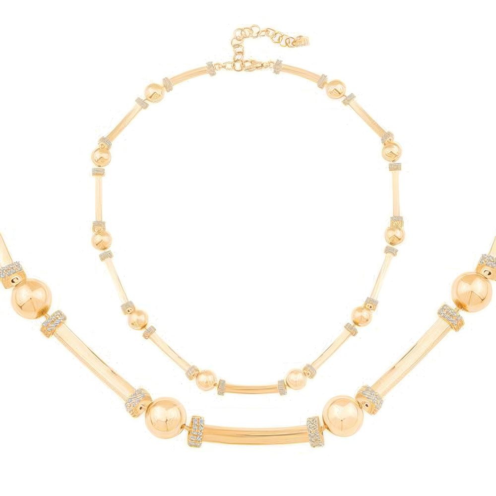 Taşlı Top Silindir Kolye 43 Cm Zincir