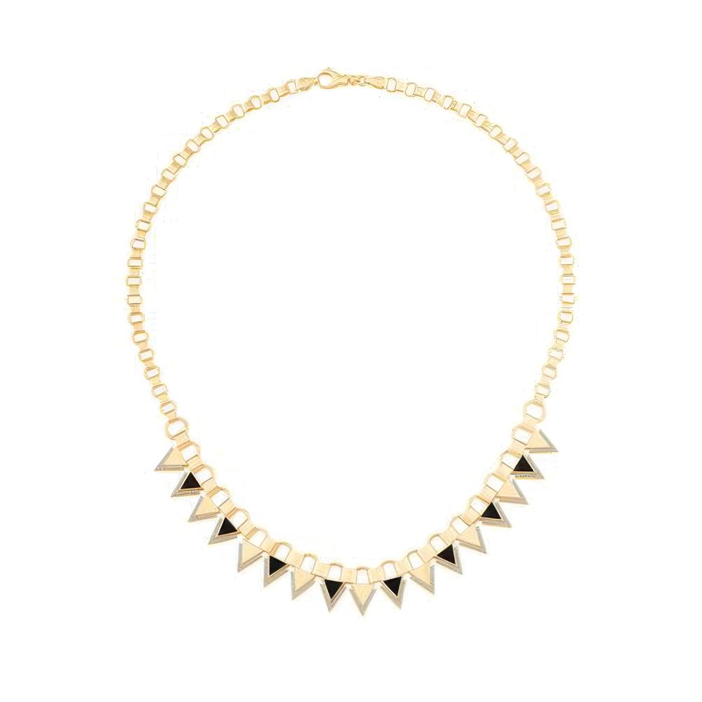 Siyah Mineli Üçgen Kolye 43 Cm Zincir