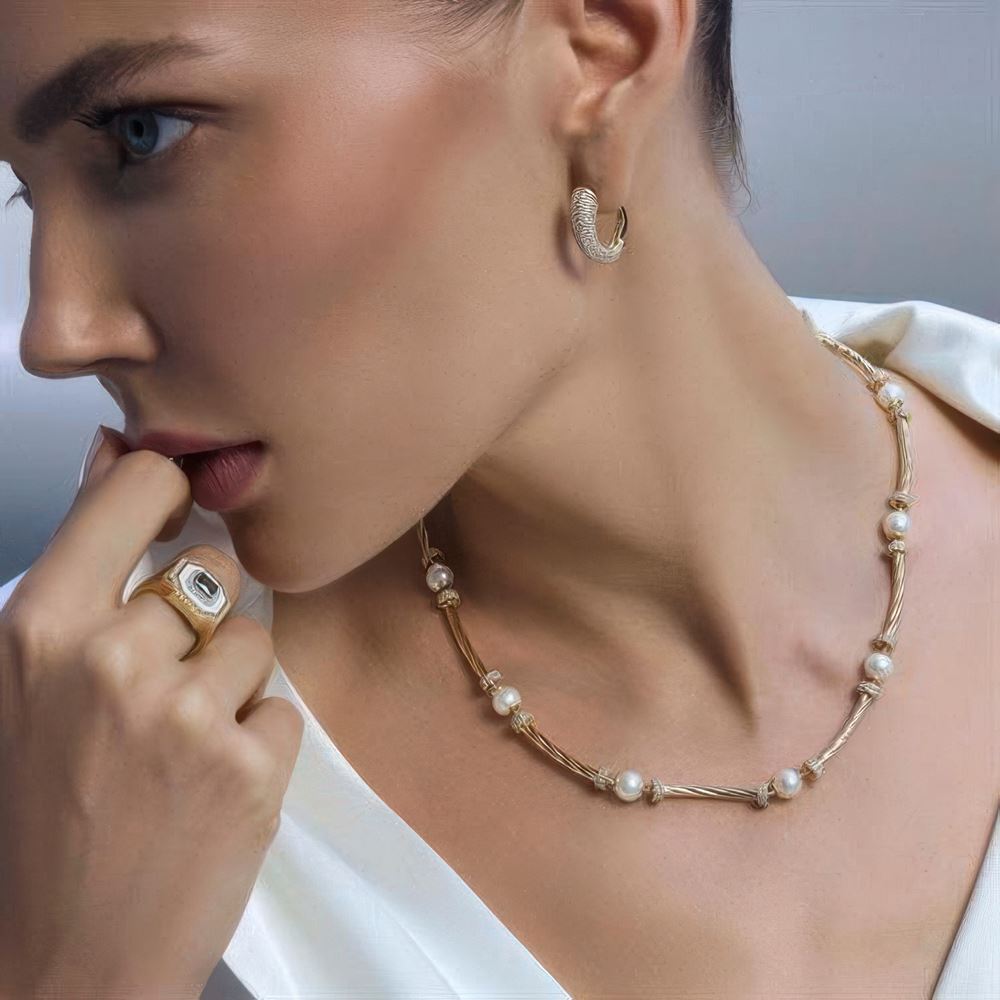 İnci Burgu Silindir Kolye 43 Cm Zincir