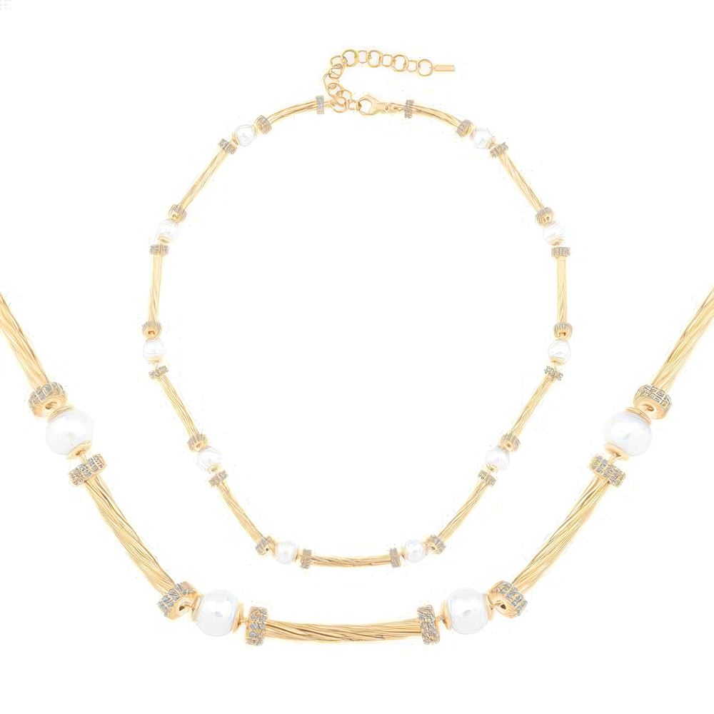 İnci Burgu Silindir Kolye 43 Cm Zincir