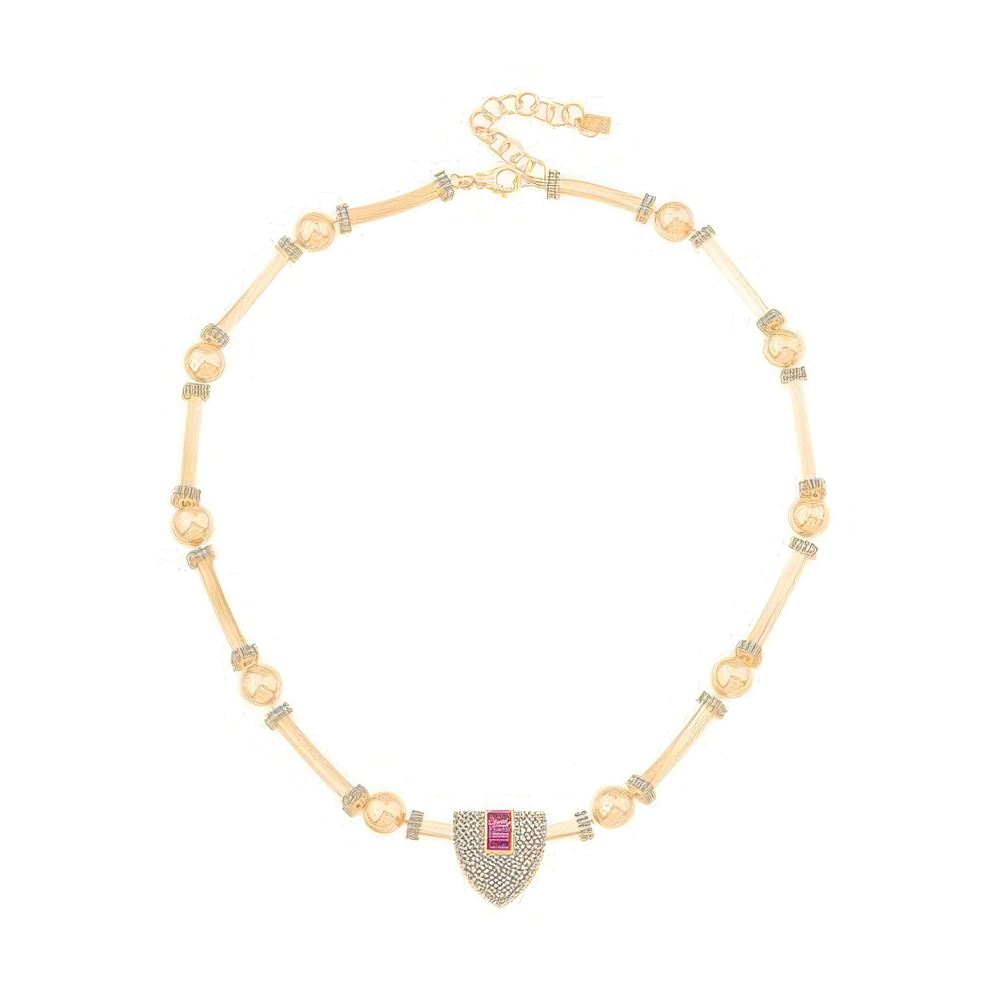 Pembe Baget Taşlı Silindir Kolye 43 Cm Zincir