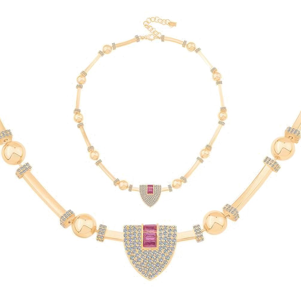 Pembe Baget Taşlı Silindir Kolye 43 Cm Zincir