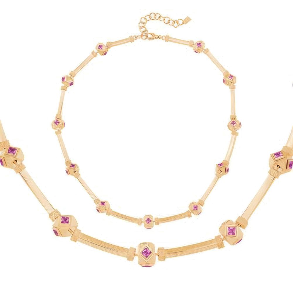 Kare Taşlı Silindir Kolye 43 Cm Zincir