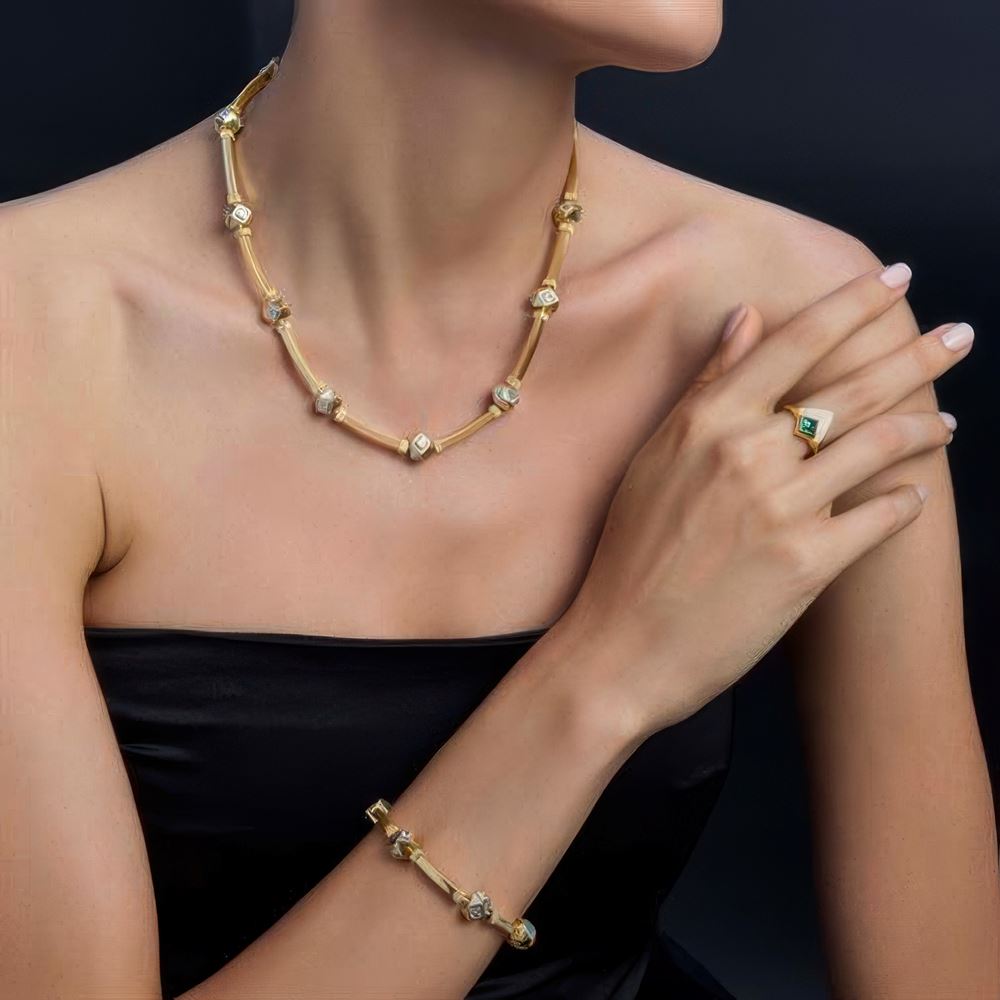 Kare Taşlı Silindir Kolye 43 Cm Zincir