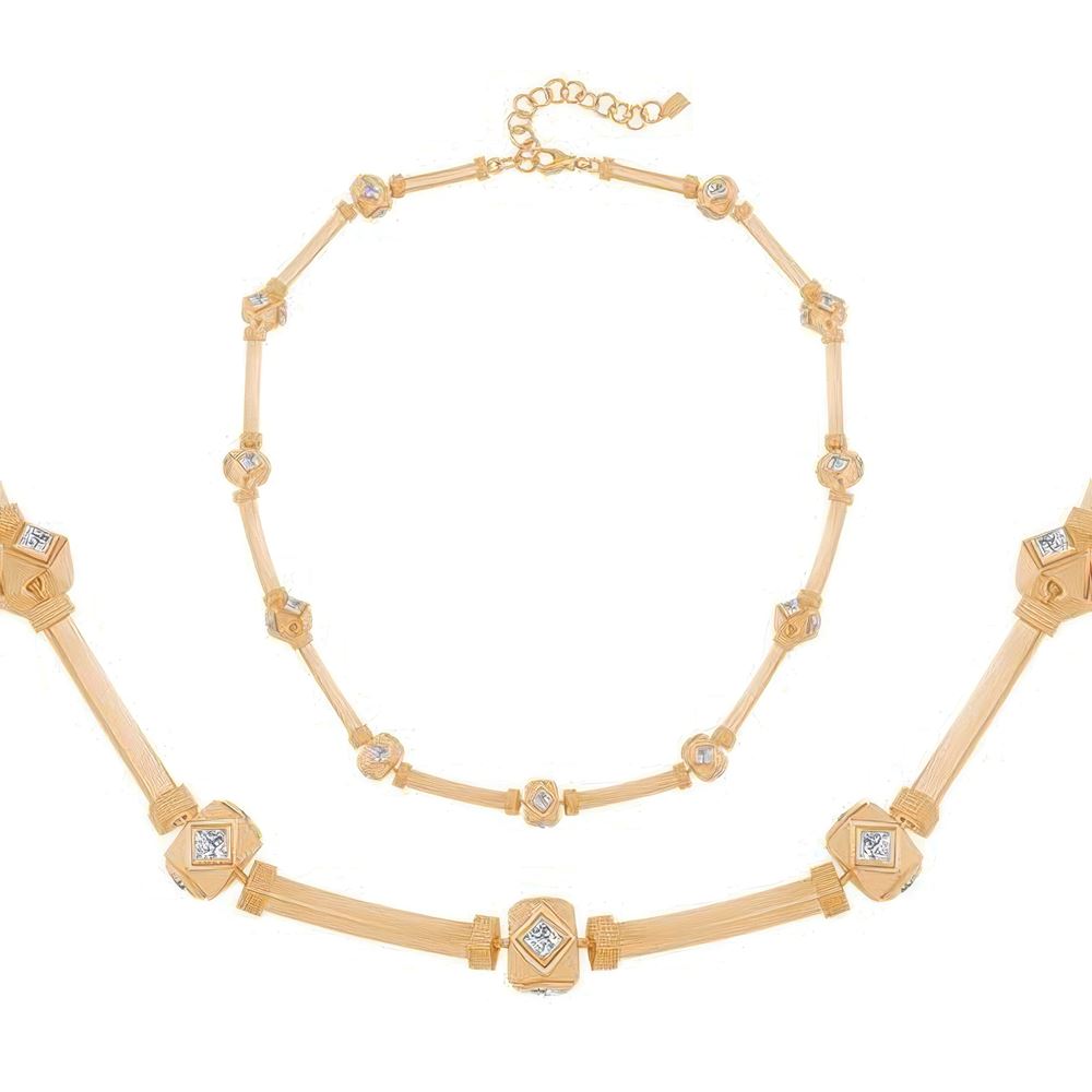 Kare Taşlı Silindir Kolye 43 Cm Zincir