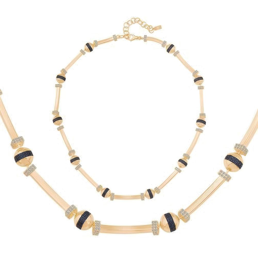 Mavi Taşlı Top Silindir Kolye 43 Cm Zincir