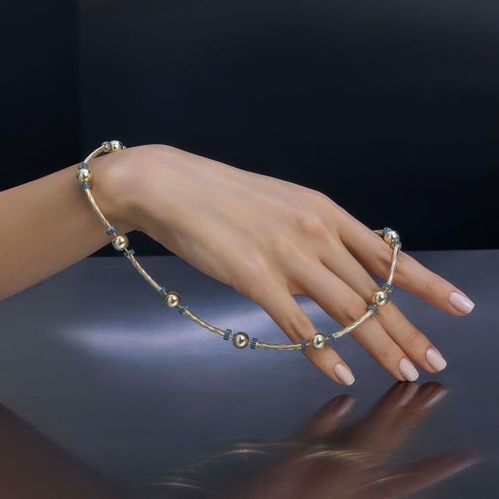 Mavi Taşlı Silindir Kolye 43 Cm Zincir