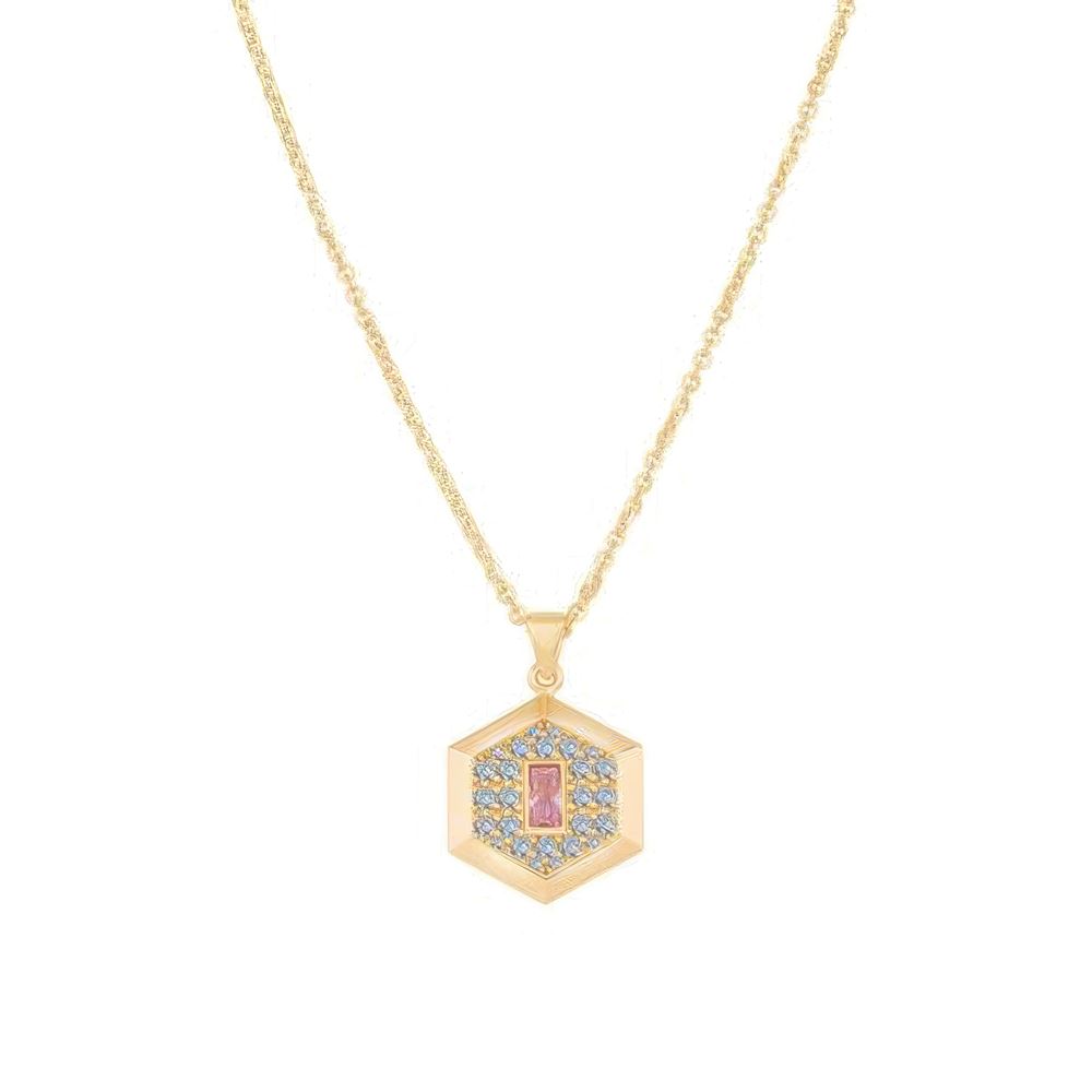 Taşlı Altıgen Kolye 50 Cm Zincir