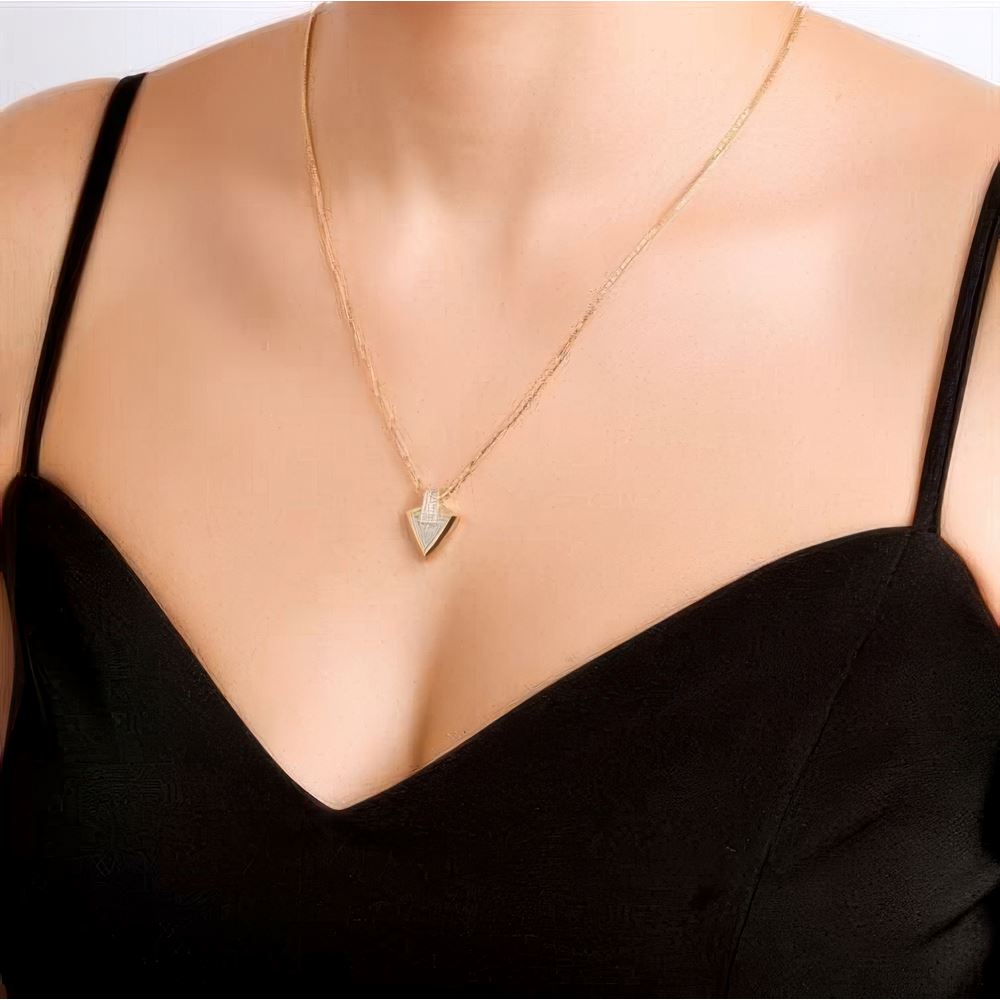 Taşlı Geometrik Kalkan Kolye 50 Cm Zincir