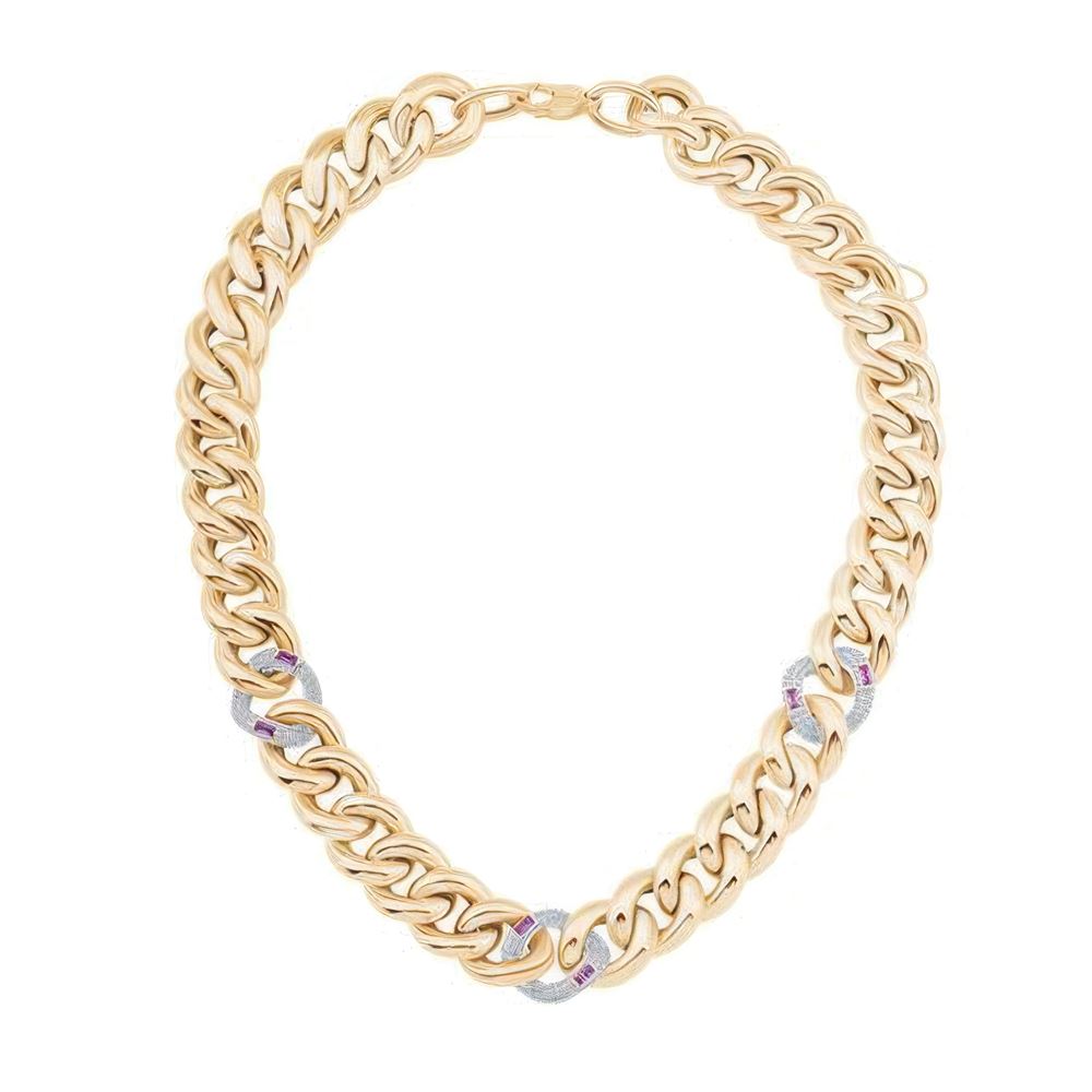 Burgulu Pembe Taşlı Zincir Kolye 50 Cm Zincir