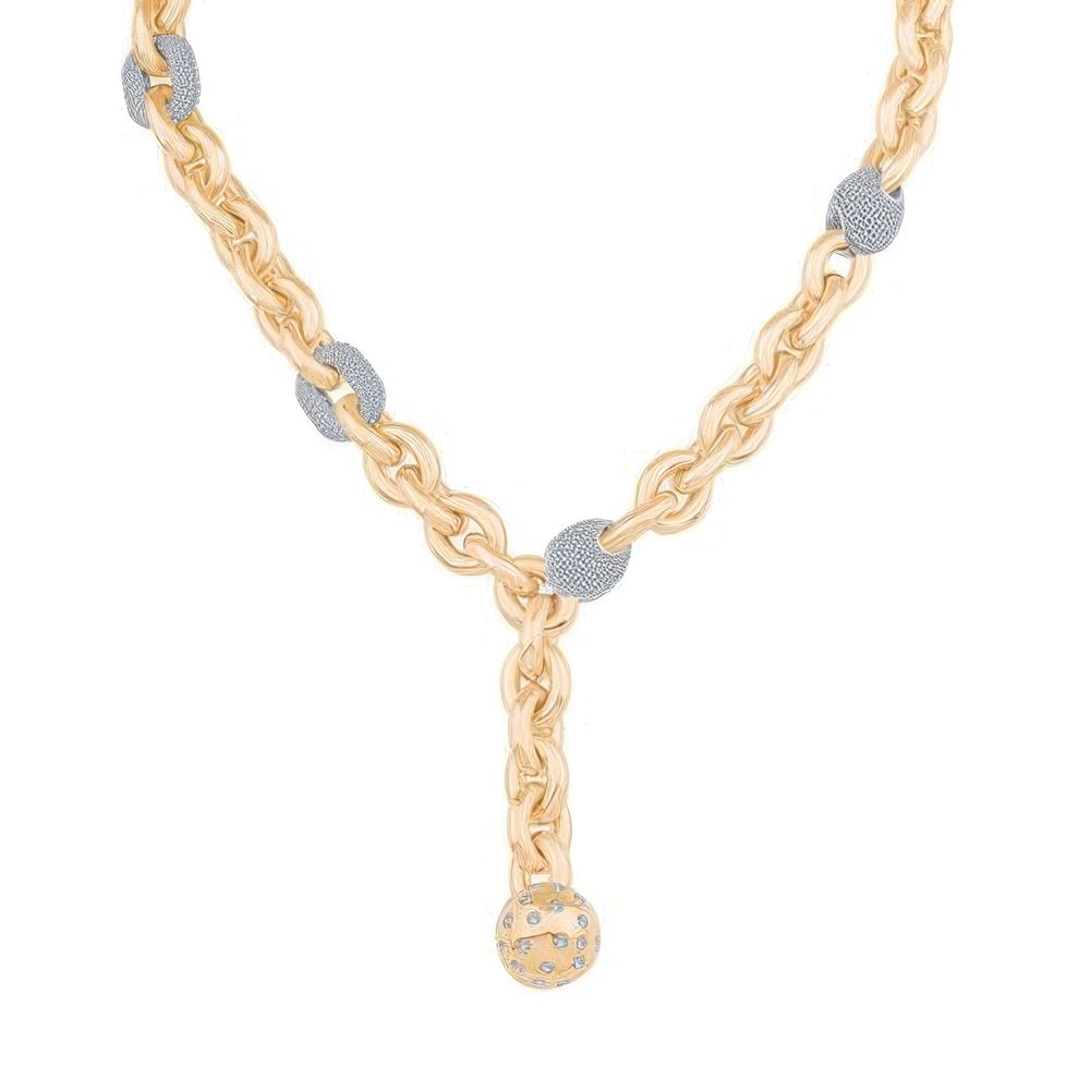 Yuvarlak Taş Uçlu Altın Kolye 50 Cm Zincir