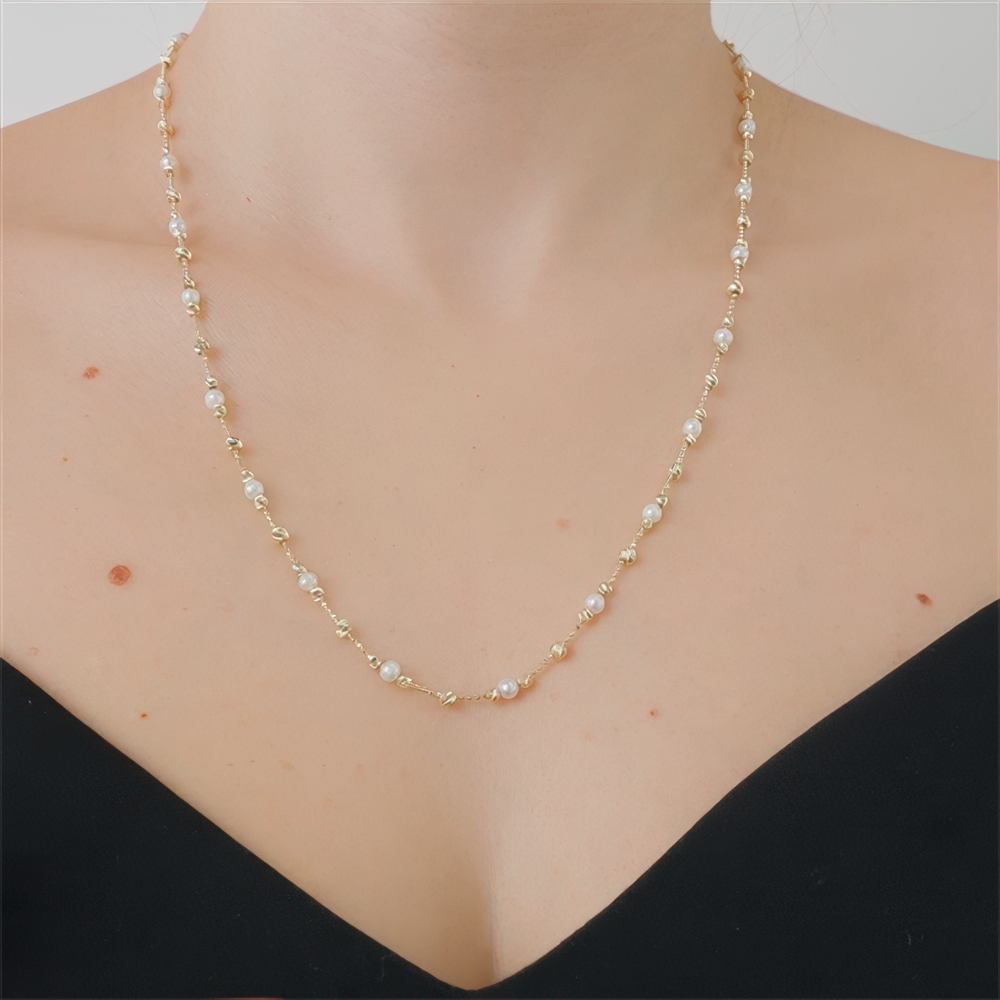 İnci Top Top Altın Kolye 50 Cm Zincir