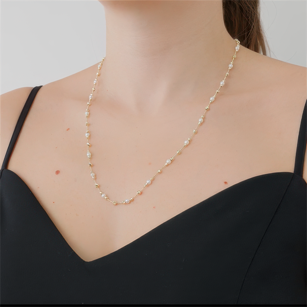 İnci Top Top Altın Kolye 50 Cm Zincir