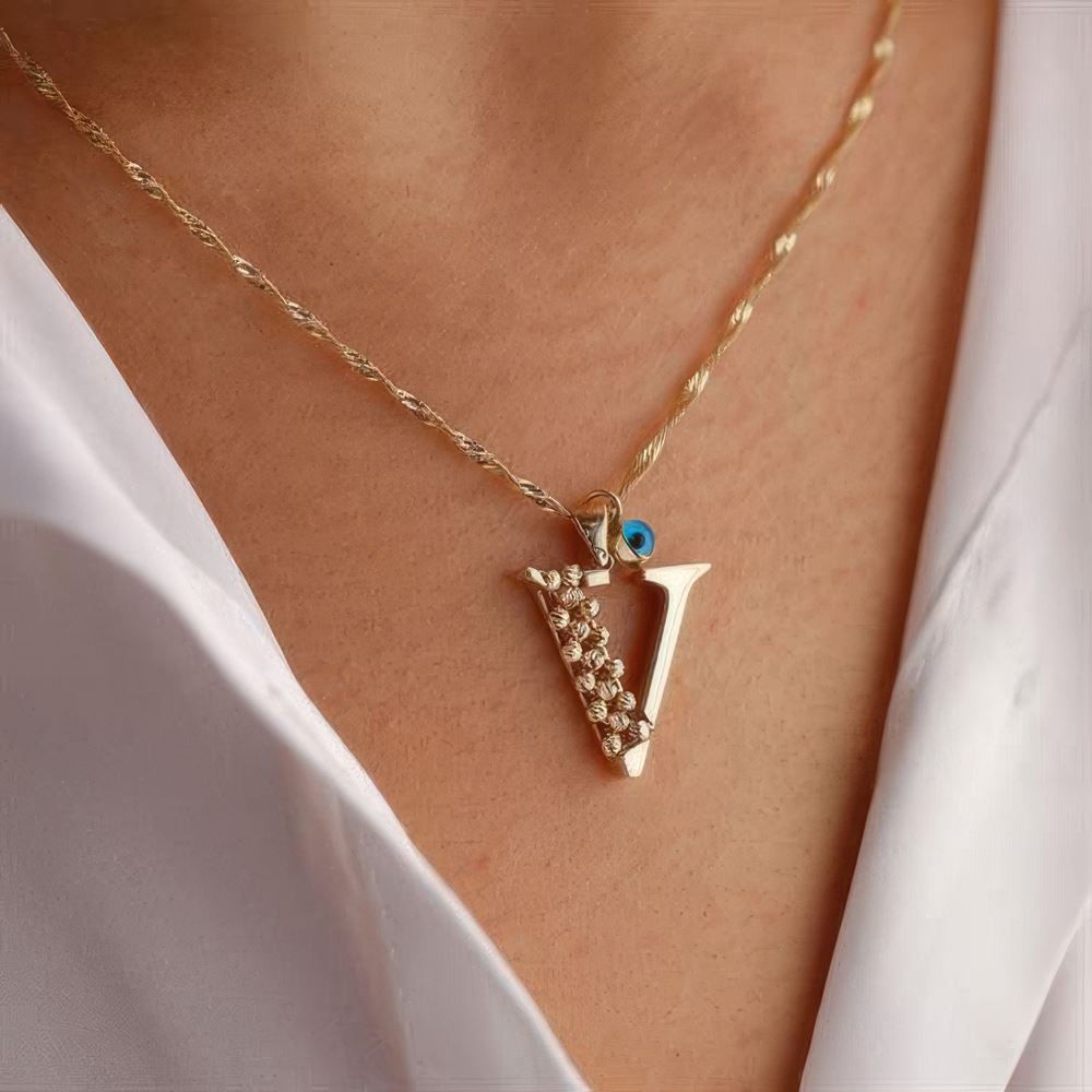 V Harf Altın Kolye 55Cm Zincir