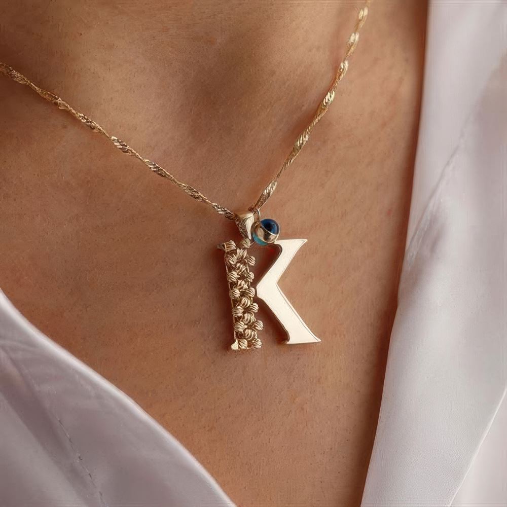 K Harf Altın Kolye 55Cm Zincir