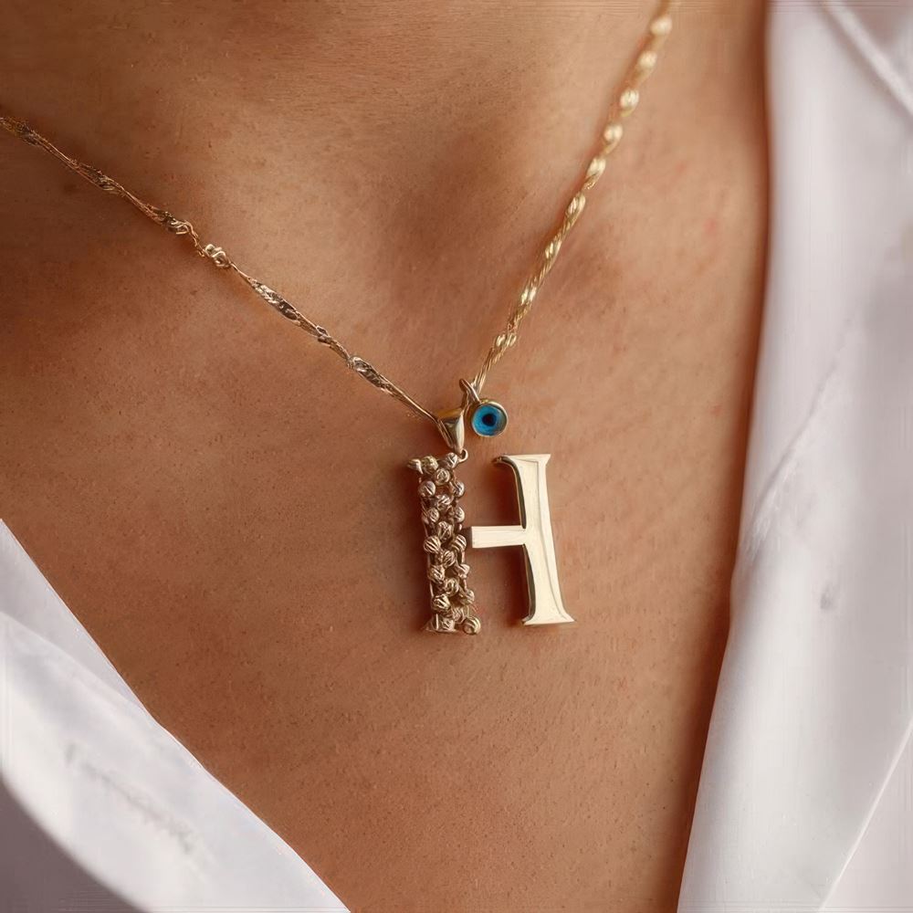 H Harf Altın Kolye 55Cm Zincir