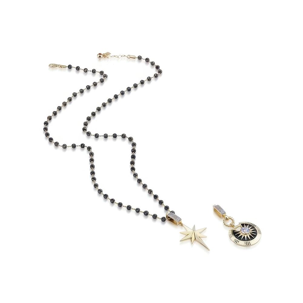 Siyah Top Top Altın Kolye 55 Cm Zincir