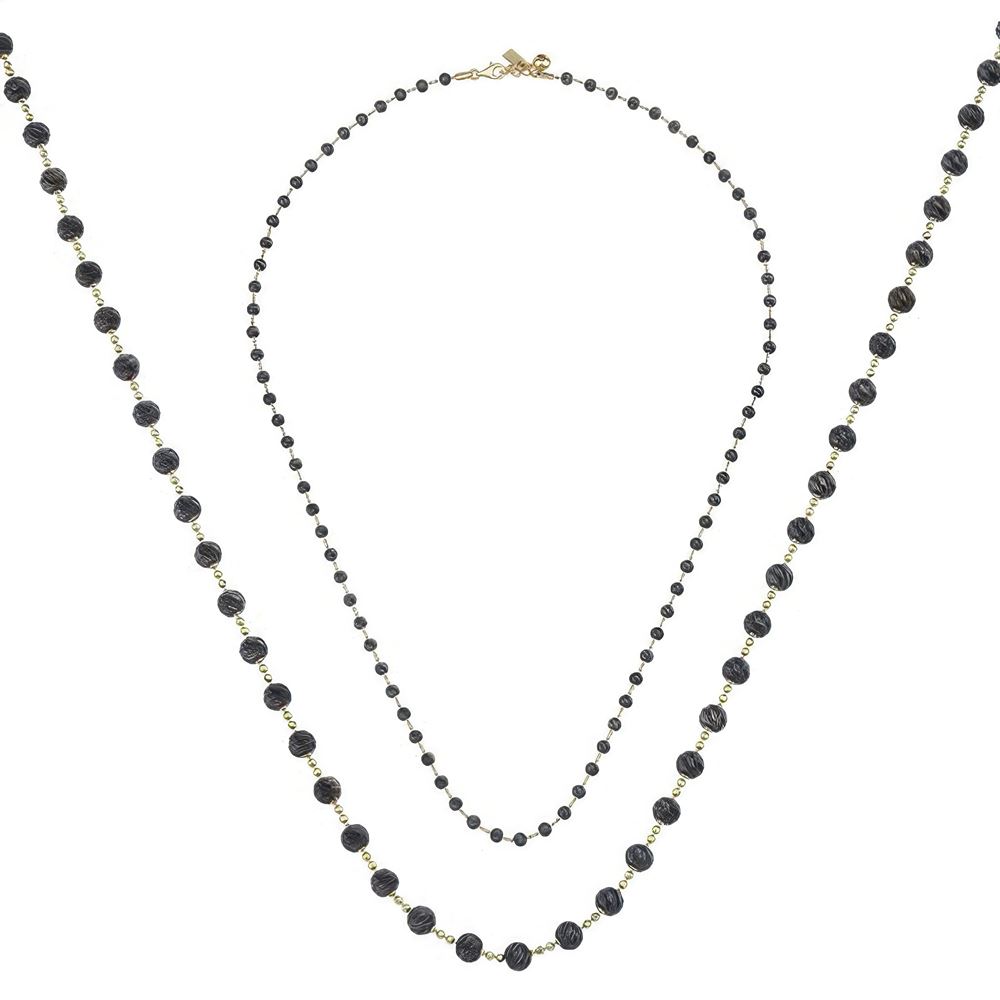 Siyah Top Top Altın Kolye 55 Cm Zincir