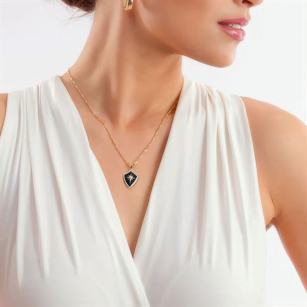 Kuzey Yıldızı Kalkan Altın Kolye 45Cm Zincir