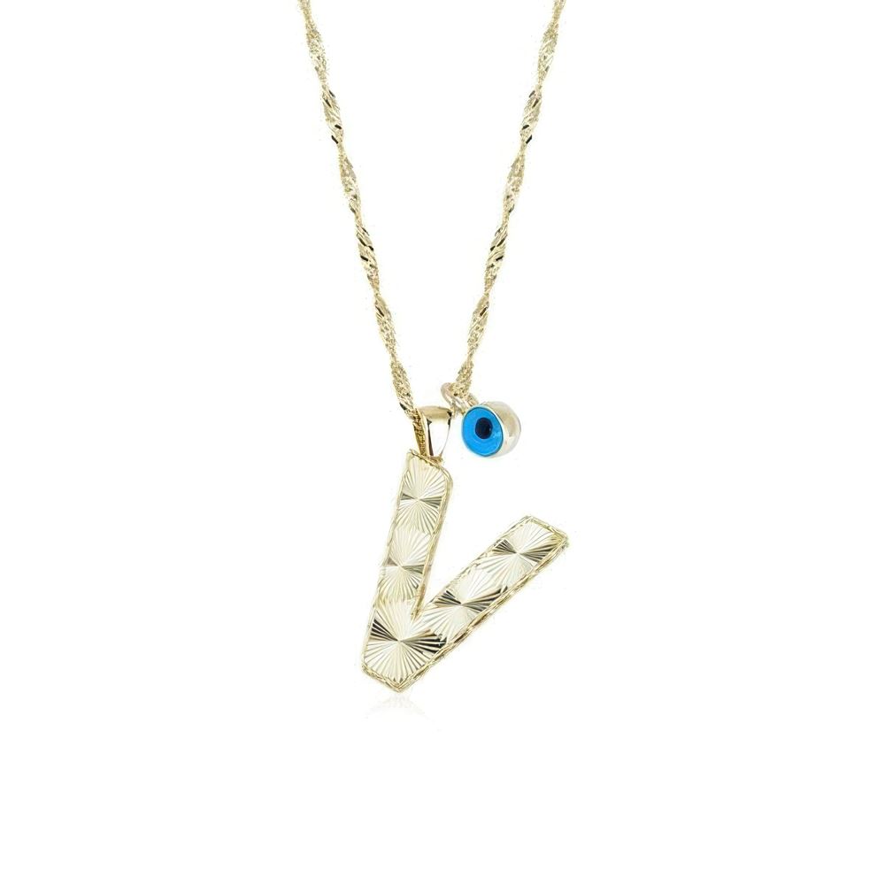 Altın V Harf Kolye 55Cm Zincir