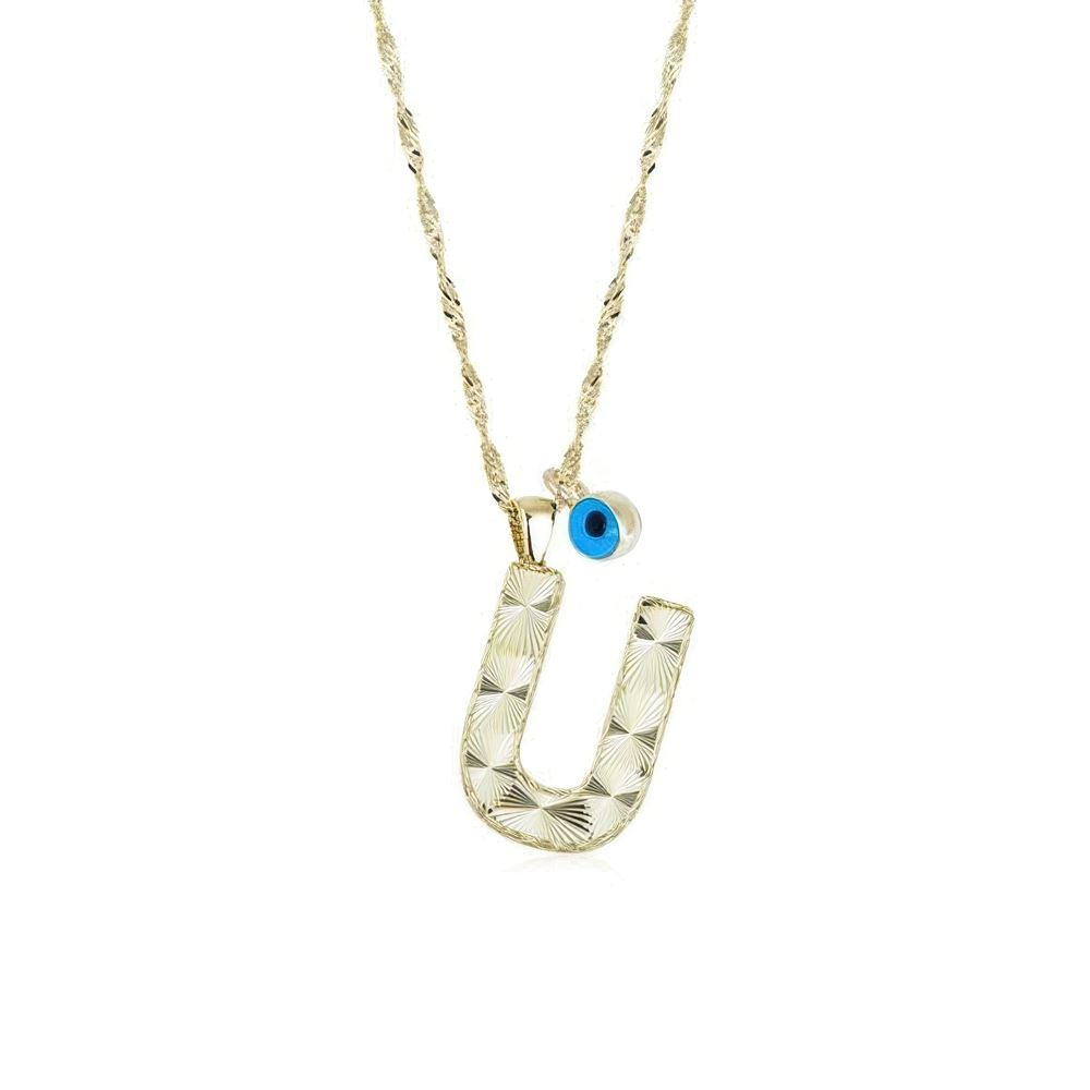 Altın U Harf Kolye 55Cm Zincir