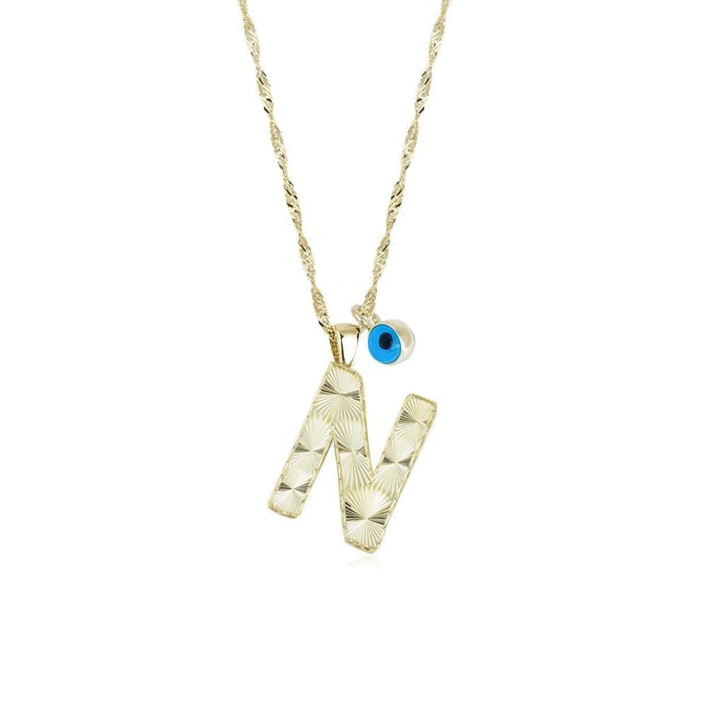 Altın N Harf Kolye 55Cm Zincir
