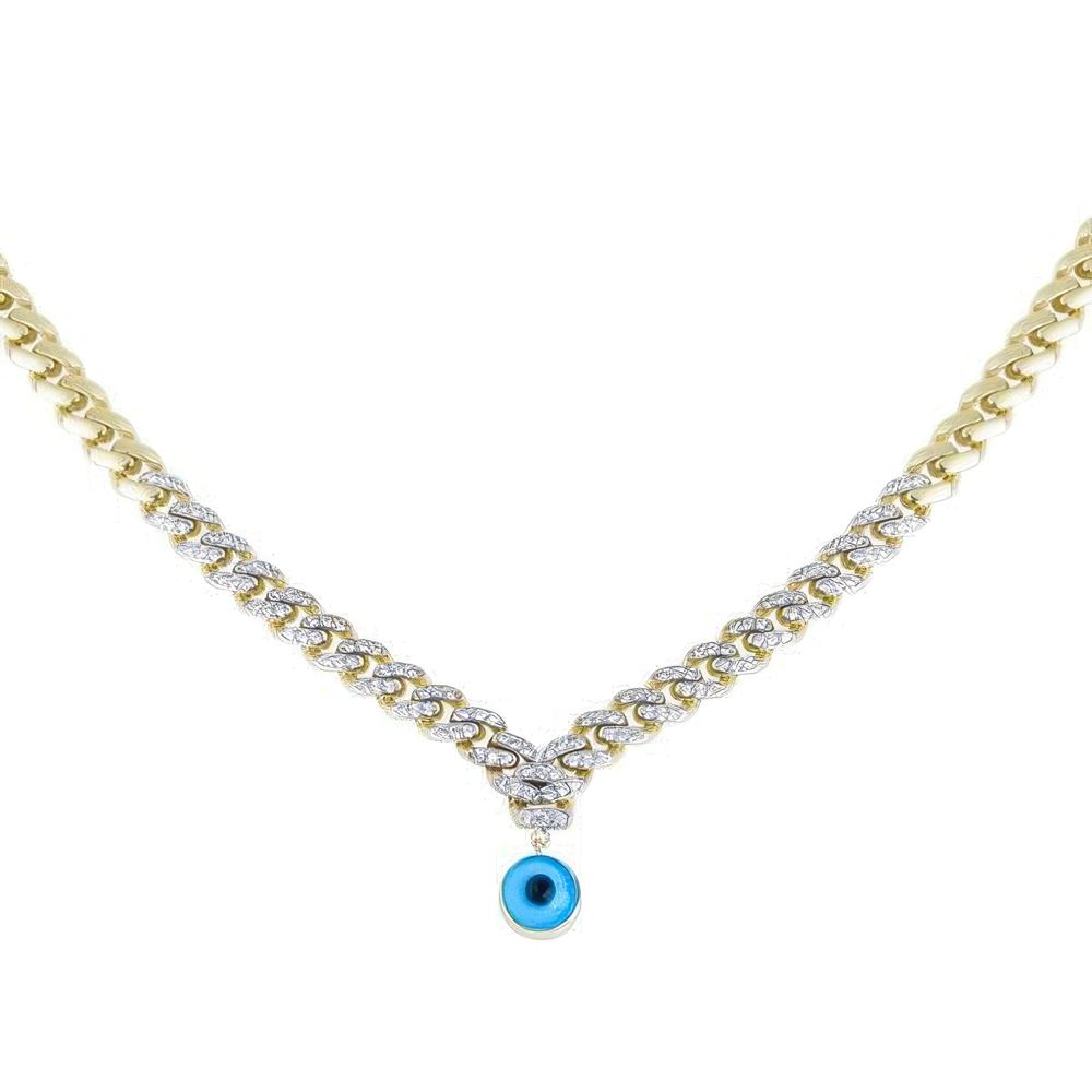 Altın Taşlı Göz Bebeğim Kolye 55Cm Zincir