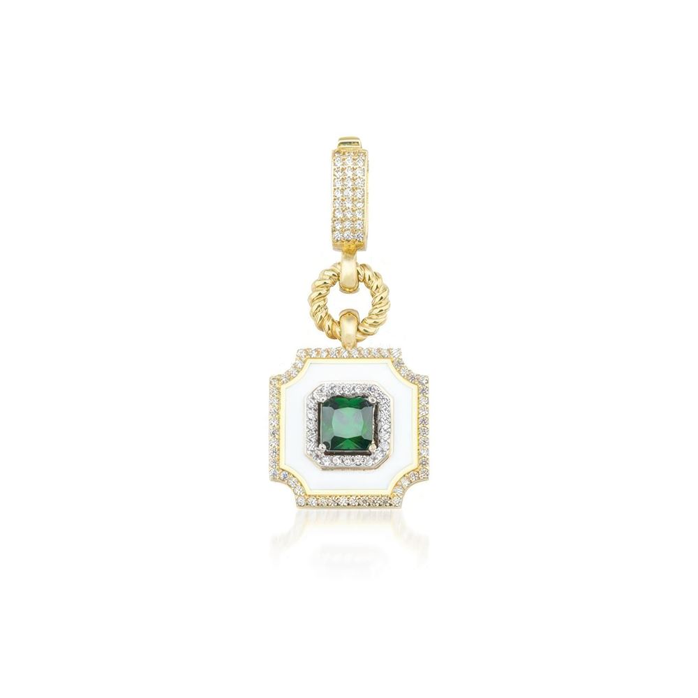 Beyaz Mineli Zümrüt Taşlı Kolye Ucu Charm